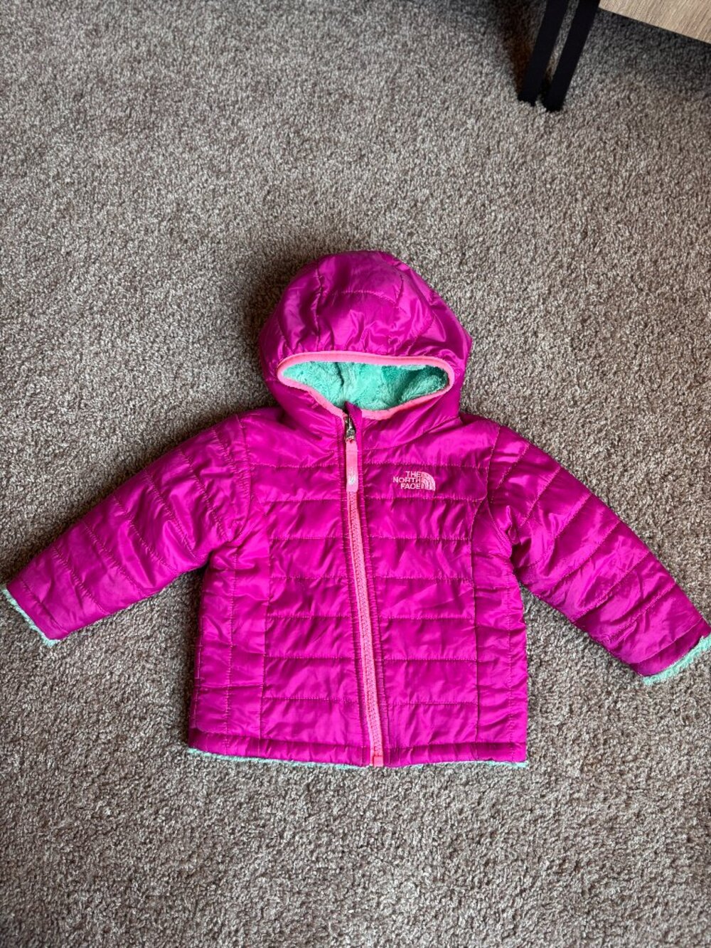 The North Face Reversible Perrito Hooded Jacket Baby Girl Pink Teal 6-12mo